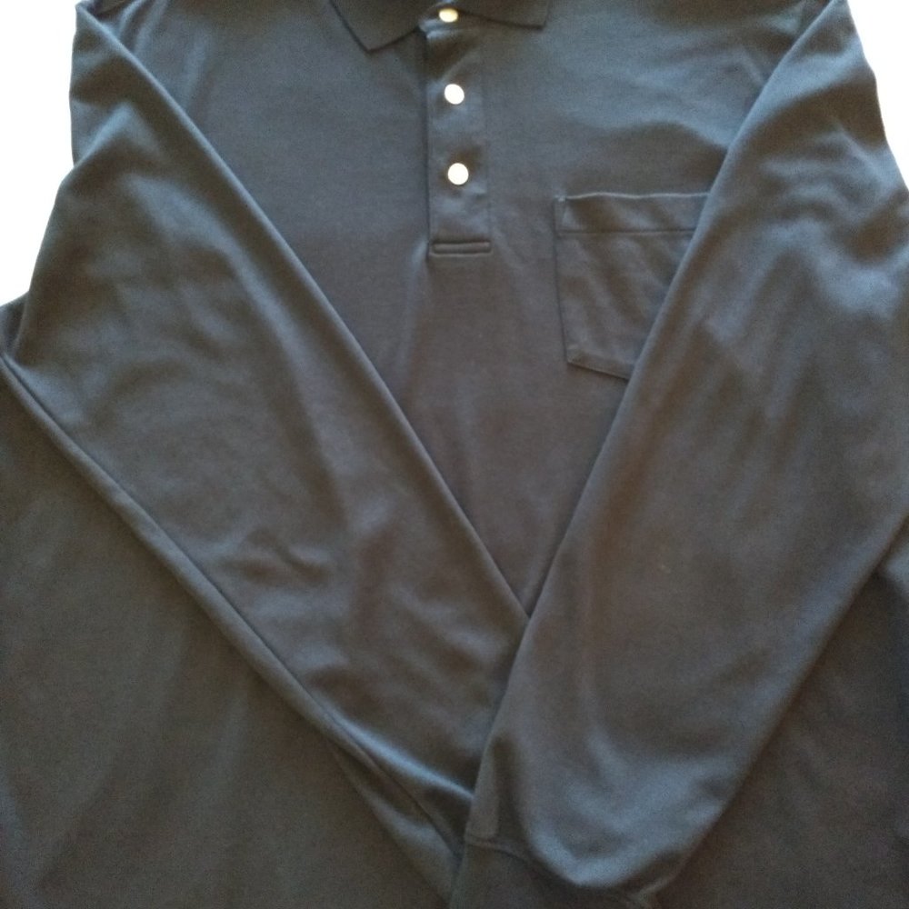 Land's End Black long sleeve polo with pocket L/T